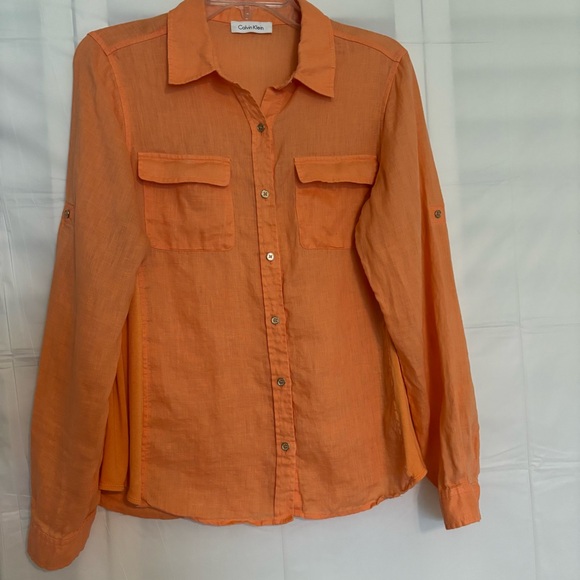 Calvin Klein Tops - Calvin Klein Linen Orange Shirt Longe Sleeve